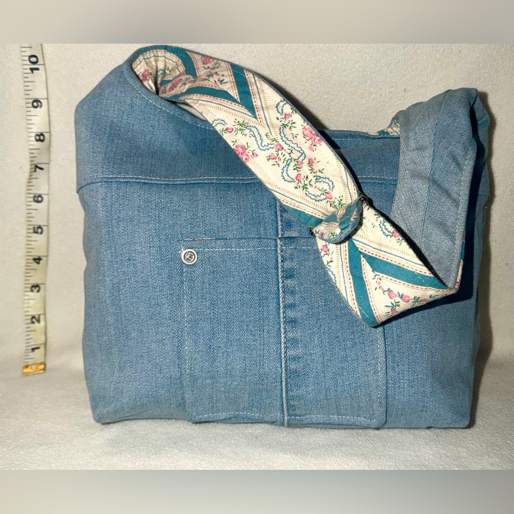 Vintage reversible denim and floral tote bag!